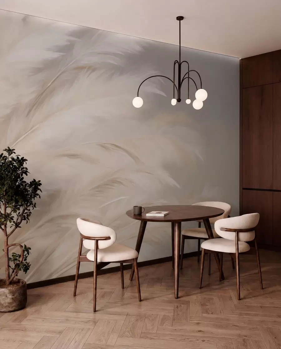 wall murals Soft fluffy grasses in beige and grey w03992