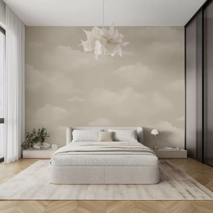 wall murals Creamy clouds on a light beige background w03994