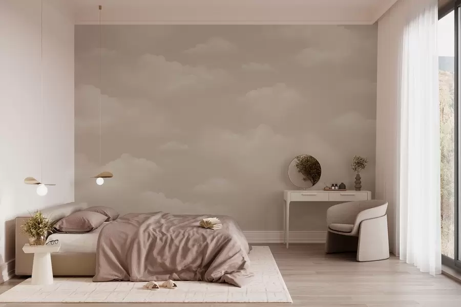 wall murals Creamy clouds on a light beige background w03994