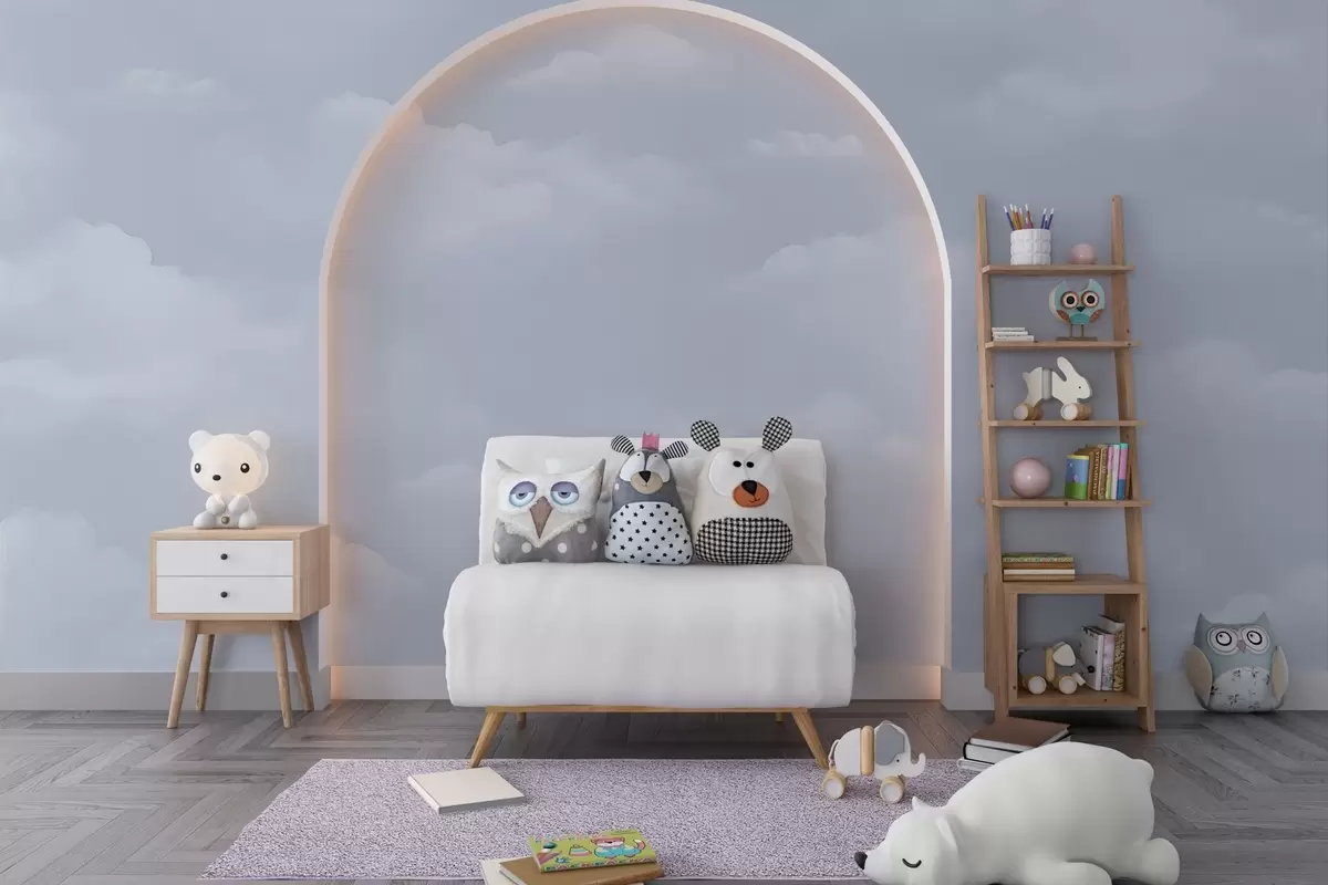 wall murals Blue clouds in light watercolour technique w03994v1