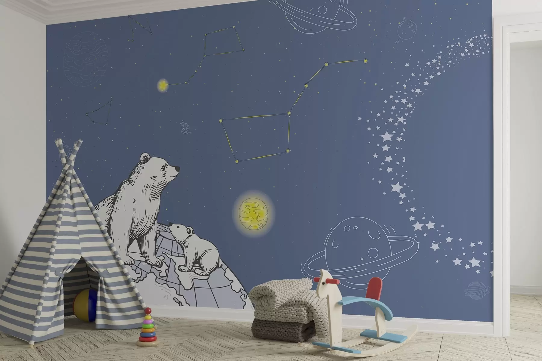 wall murals Bears and stars on blue background, night astronomy w04002v1