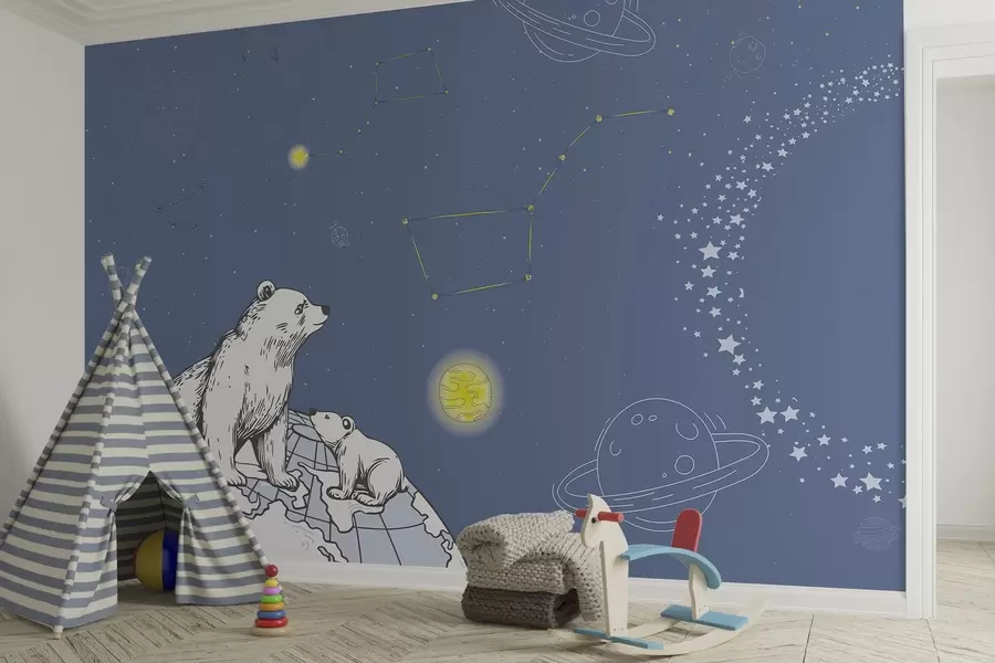 wall murals Bears and stars on blue background, night astronomy w04002v1