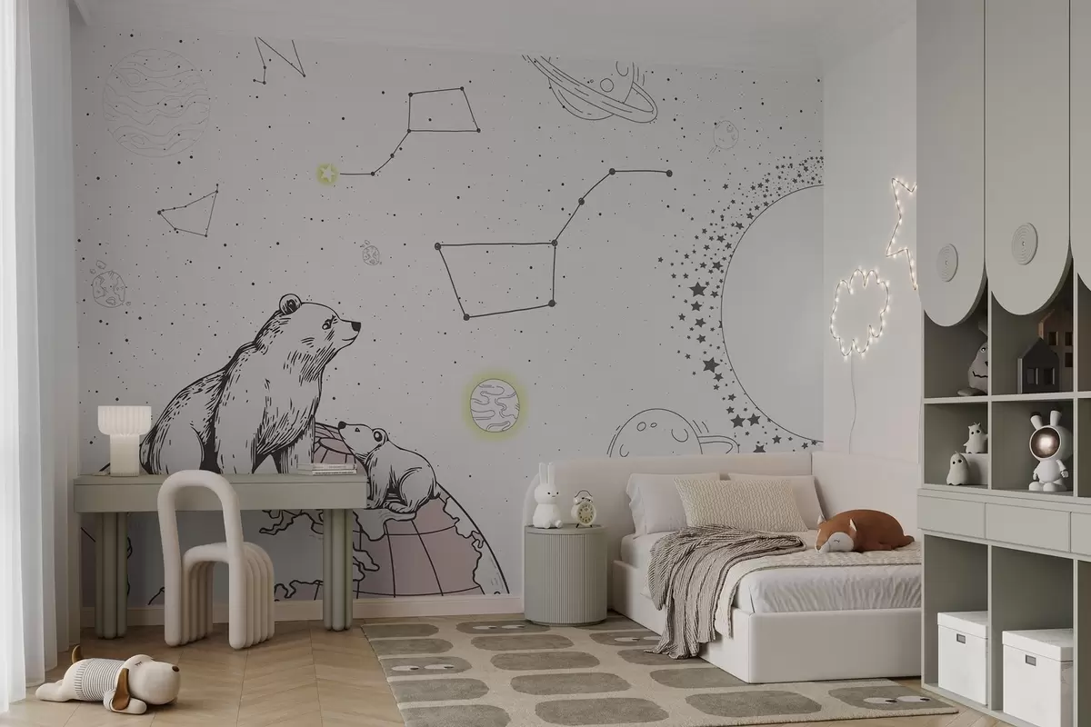 wall murals Bears and stars on brown background, astronomy theme w04002v2