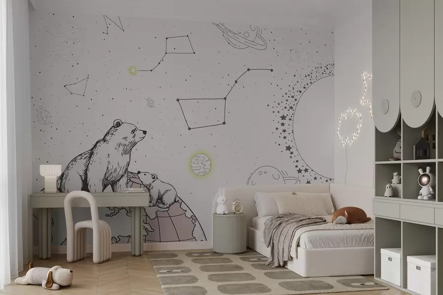 wall murals Bears and stars on brown background, astronomy theme w04002v2