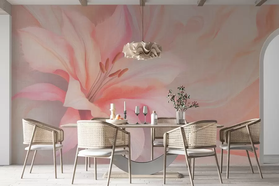 wall murals Lily flower fluid abstraction, floral, colorful drawing w04006