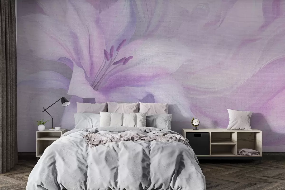 wall murals Lily flower fluid abstraction, floral, purple colors w04006v1
