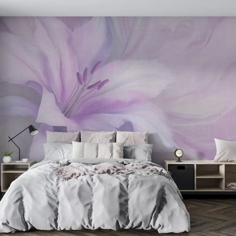 wall murals Lily flower fluid abstraction, floral, purple colors w04006v1