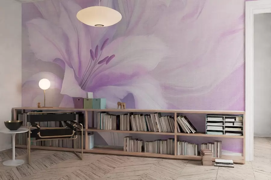 wall murals Lily flower fluid abstraction, floral, purple colors w04006v1