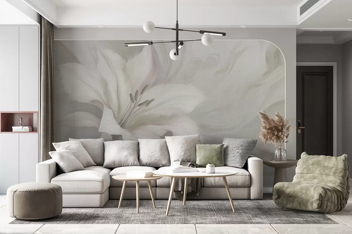 wall murals Lily flower fluid abstraction, floral, grey colors w04006v2