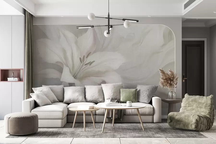 wall murals Lily flower fluid abstraction, floral, grey colors w04006v2
