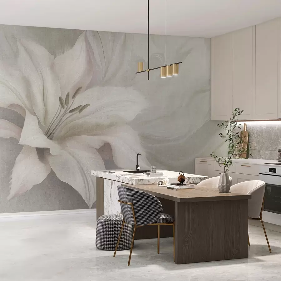 wall murals Lily flower fluid abstraction, floral, grey colors w04006v2