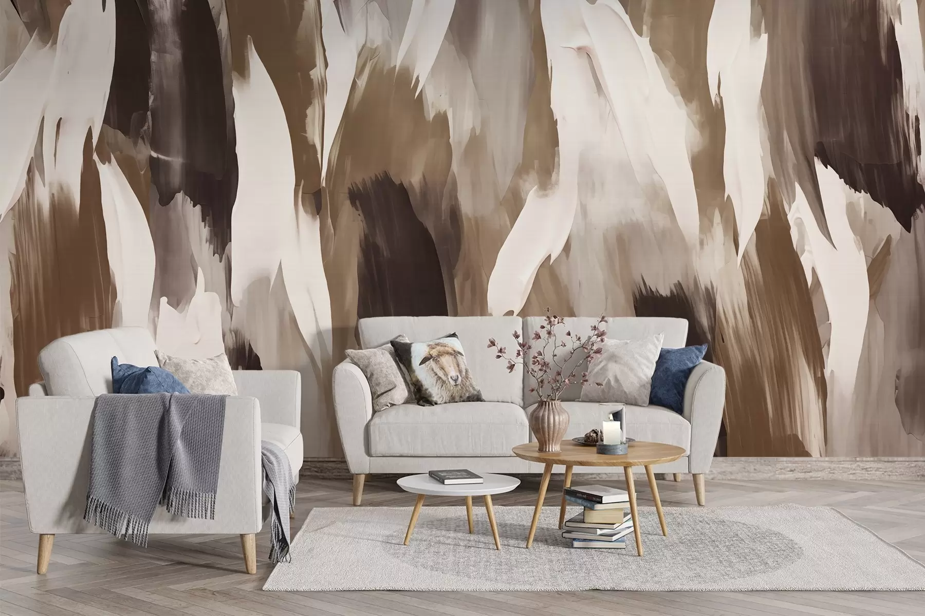 wall murals bstract texture of warm earthy tones — cream, caramel, and coffee — blended into flowing brushstrokes full of depth and softness w04035v2