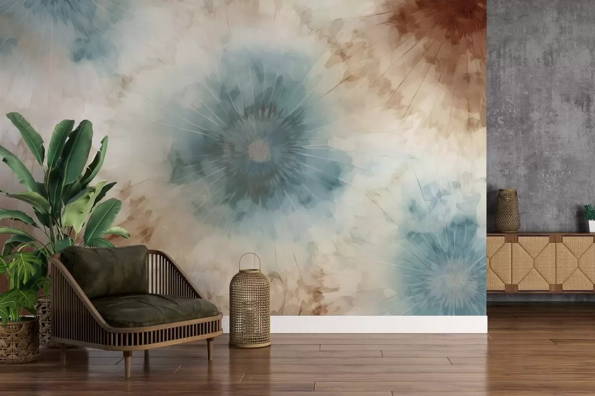 wall murals Radiating bursts in sky blue, clay, and ochre tones create a gentle interplay of grounded energy and airy expansion, evoking the pulse of nature w04036