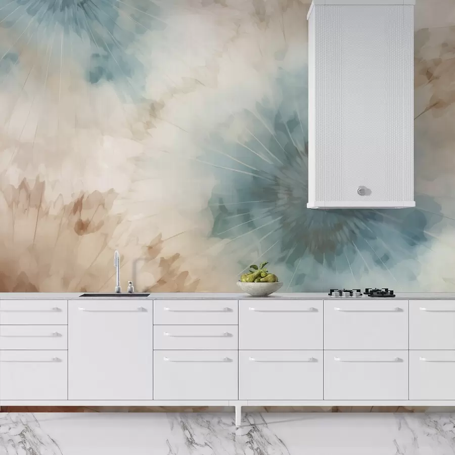 wall murals Radiating bursts in sky blue, clay, and ochre tones create a gentle interplay of grounded energy and airy expansion, evoking the pulse of nature w04036