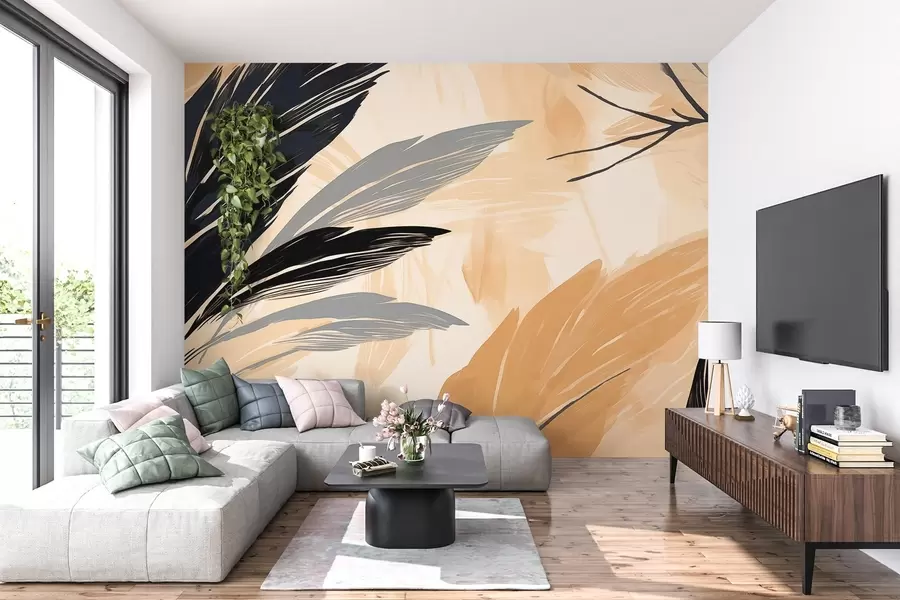 wall murals Abstract multi-coloured feathers w04037