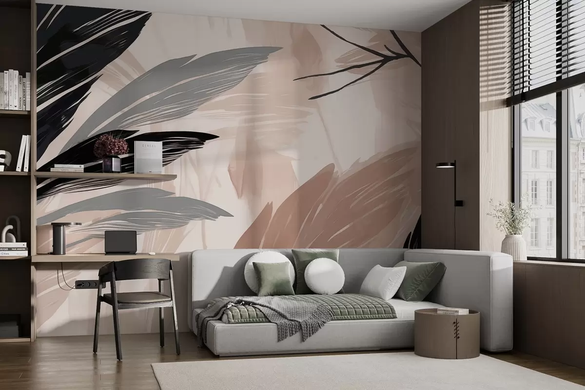 wall murals Abstract multi-coloured feathers w04037v1