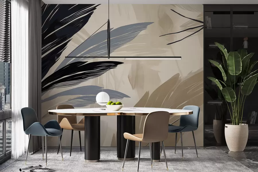 wall murals Abstract multi-coloured feathers w04037v2