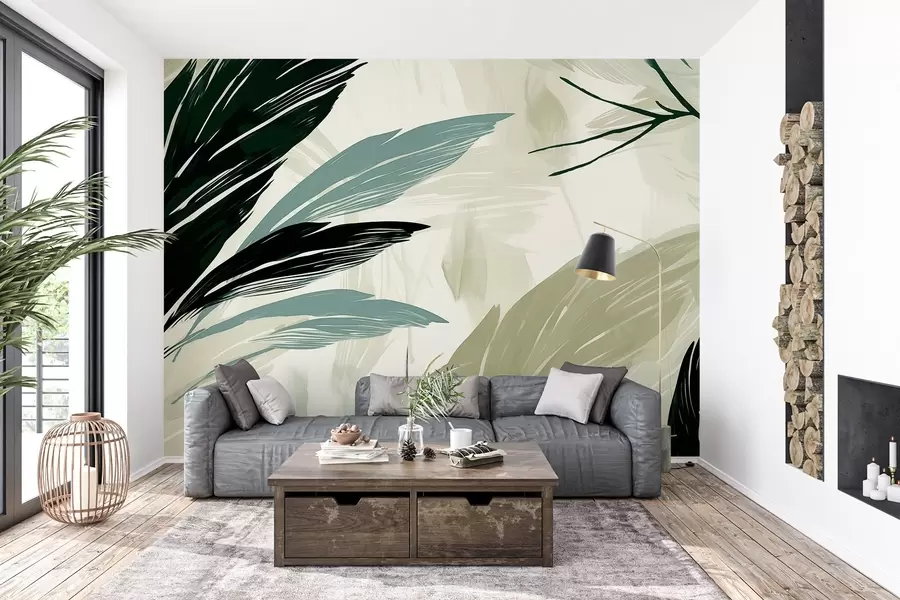 wall murals Abstract multi-coloured feathers w04037v3