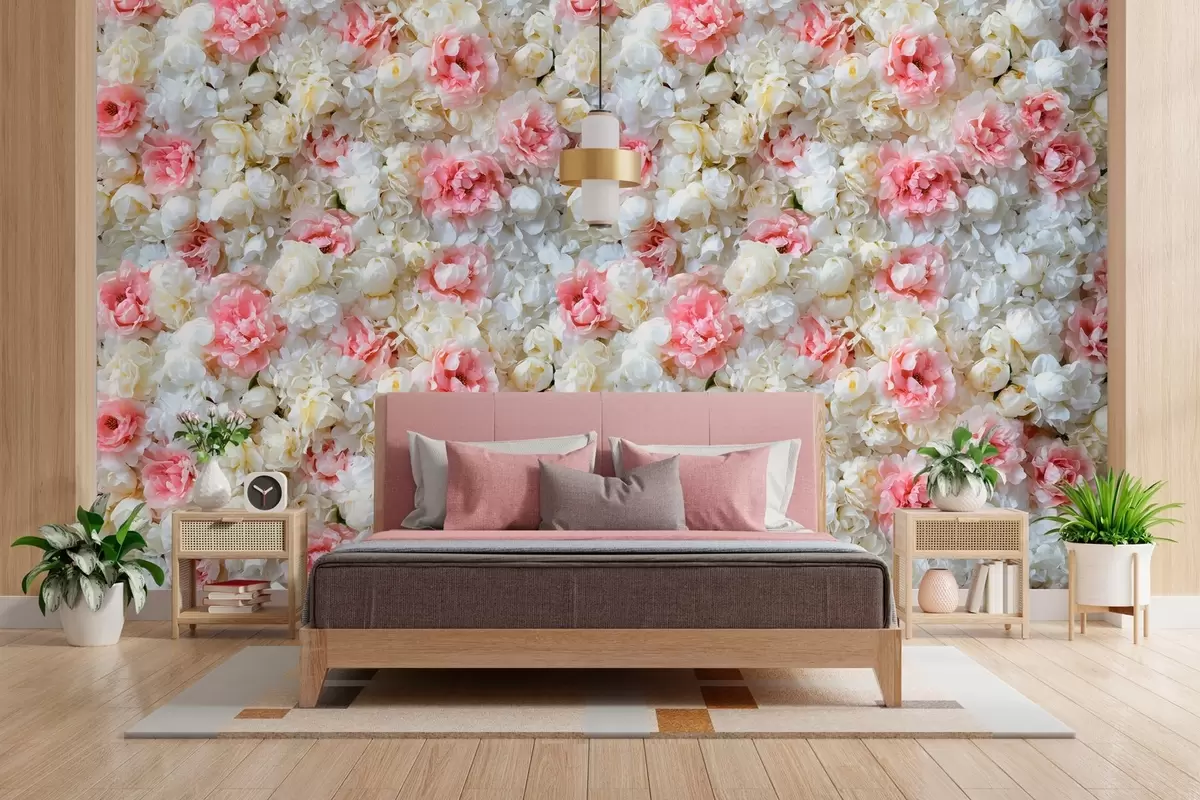 wall murals a blooming wall of peonies w03963