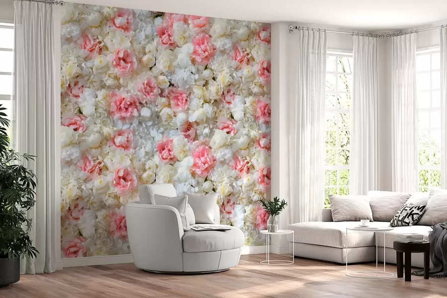 wall murals a blooming wall of peonies w03963