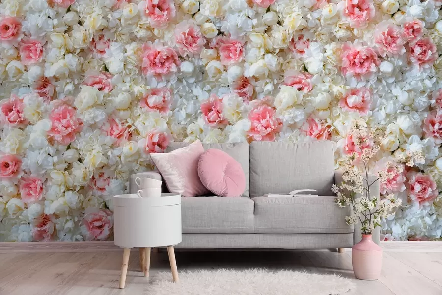 wall murals a blooming wall of peonies w03963