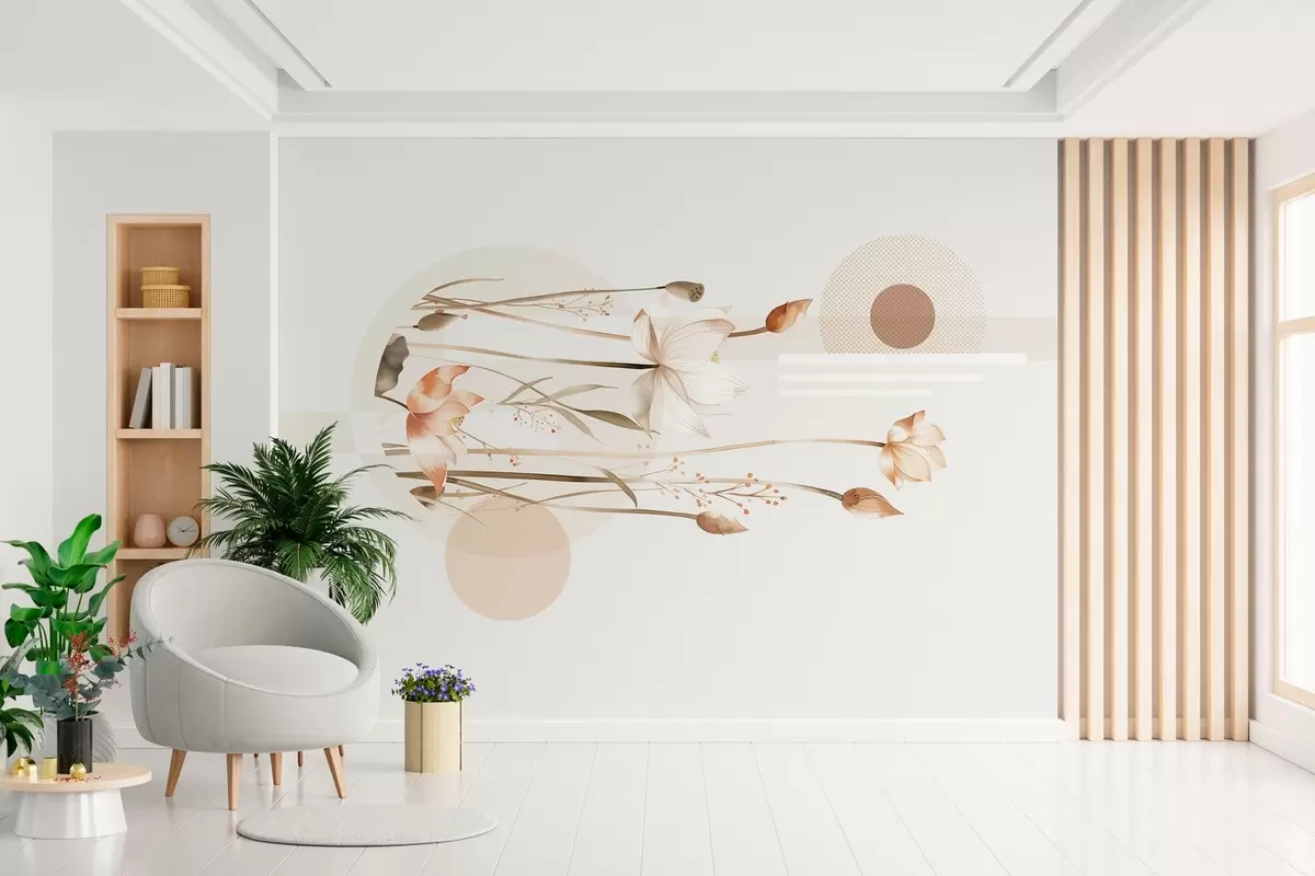 wall murals pastel lilies and boho geometry w03964