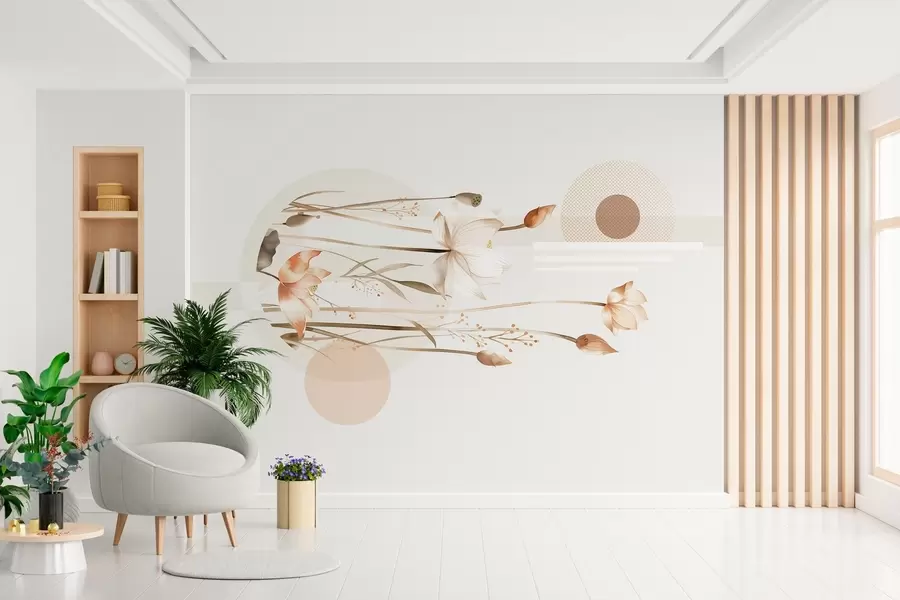 wall murals pastel lilies and boho geometry w03964