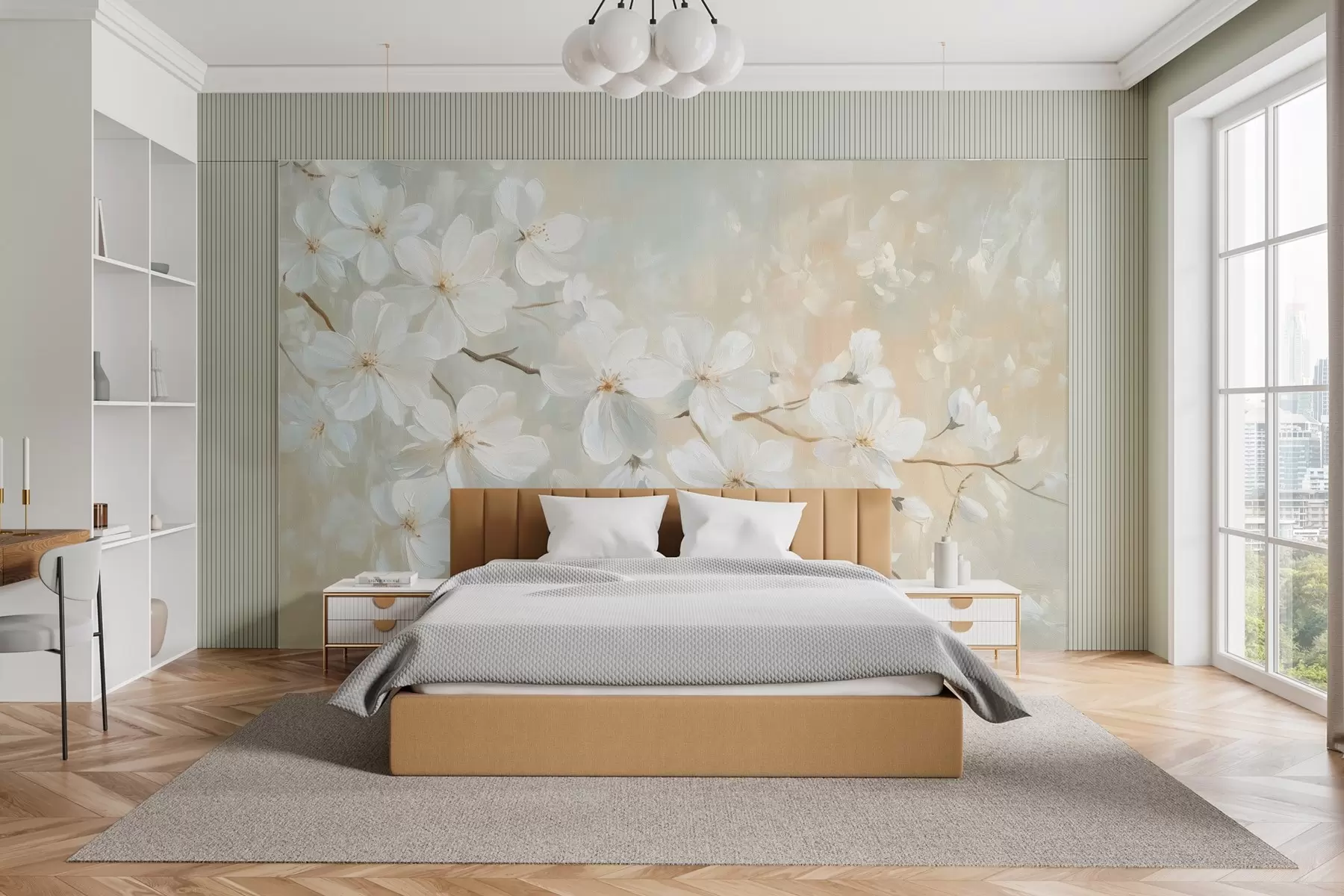 wall murals delicate blooming apricot branch in the style of oil painting in pastel colors w04029