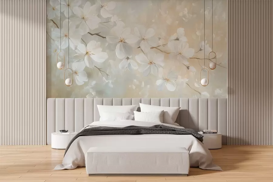wall murals delicate blooming apricot branch in the style of oil painting in pastel colors w04029