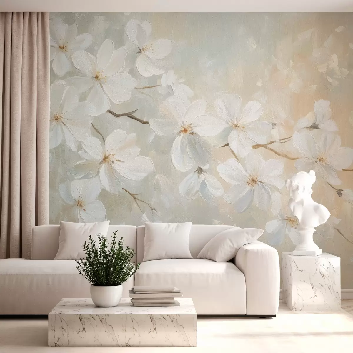 wall murals delicate blooming apricot branch in the style of oil painting in pastel colors w04029