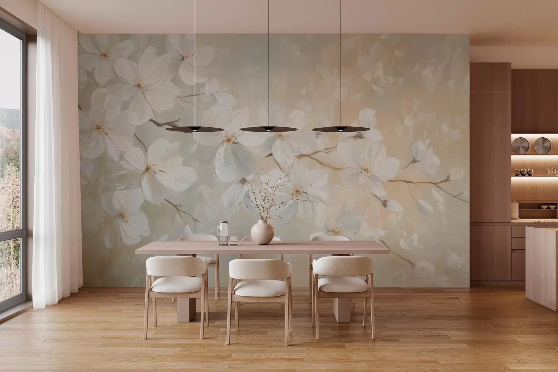 wall murals delicate blooming apricot branch in the style of oil painting in pastel colors w04029