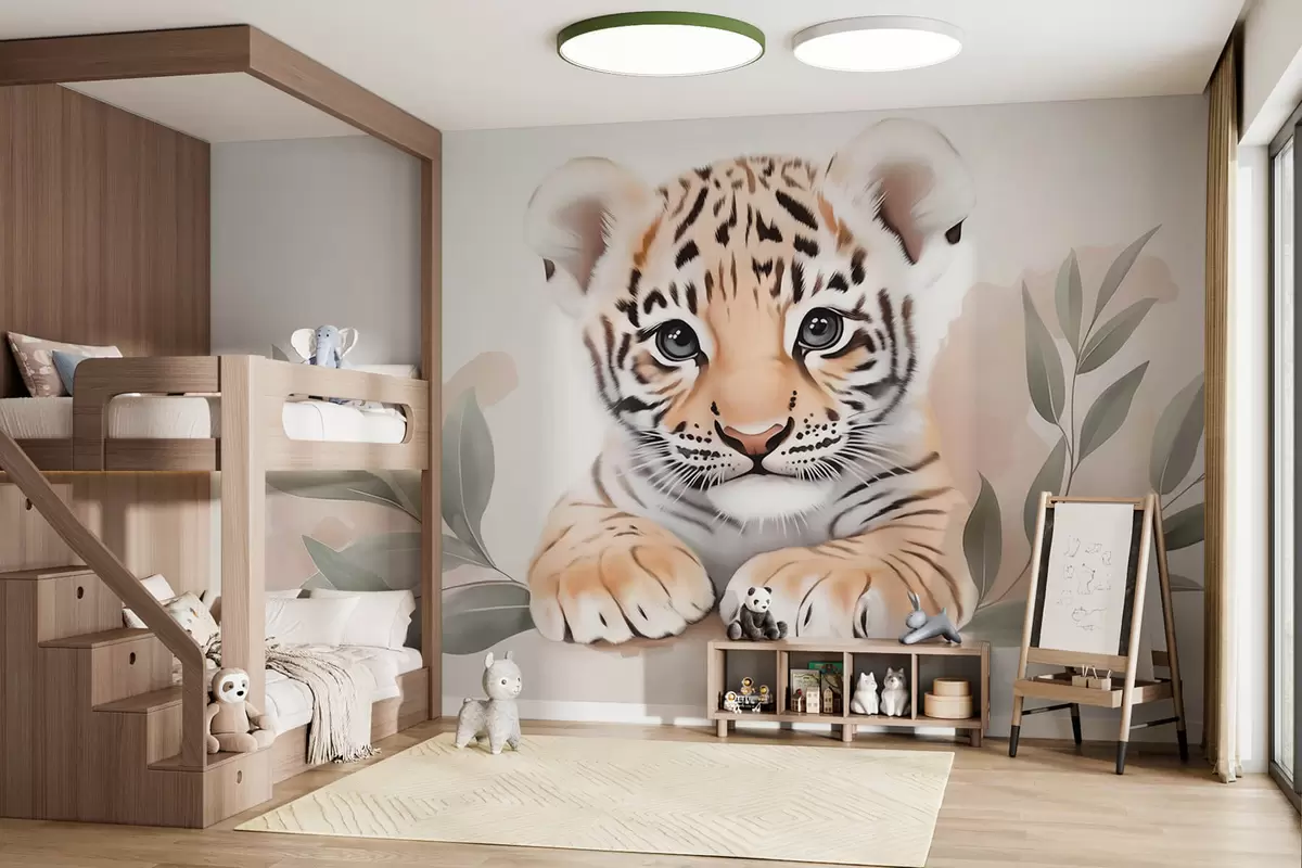 wall murals Cute little tiger cub w03529