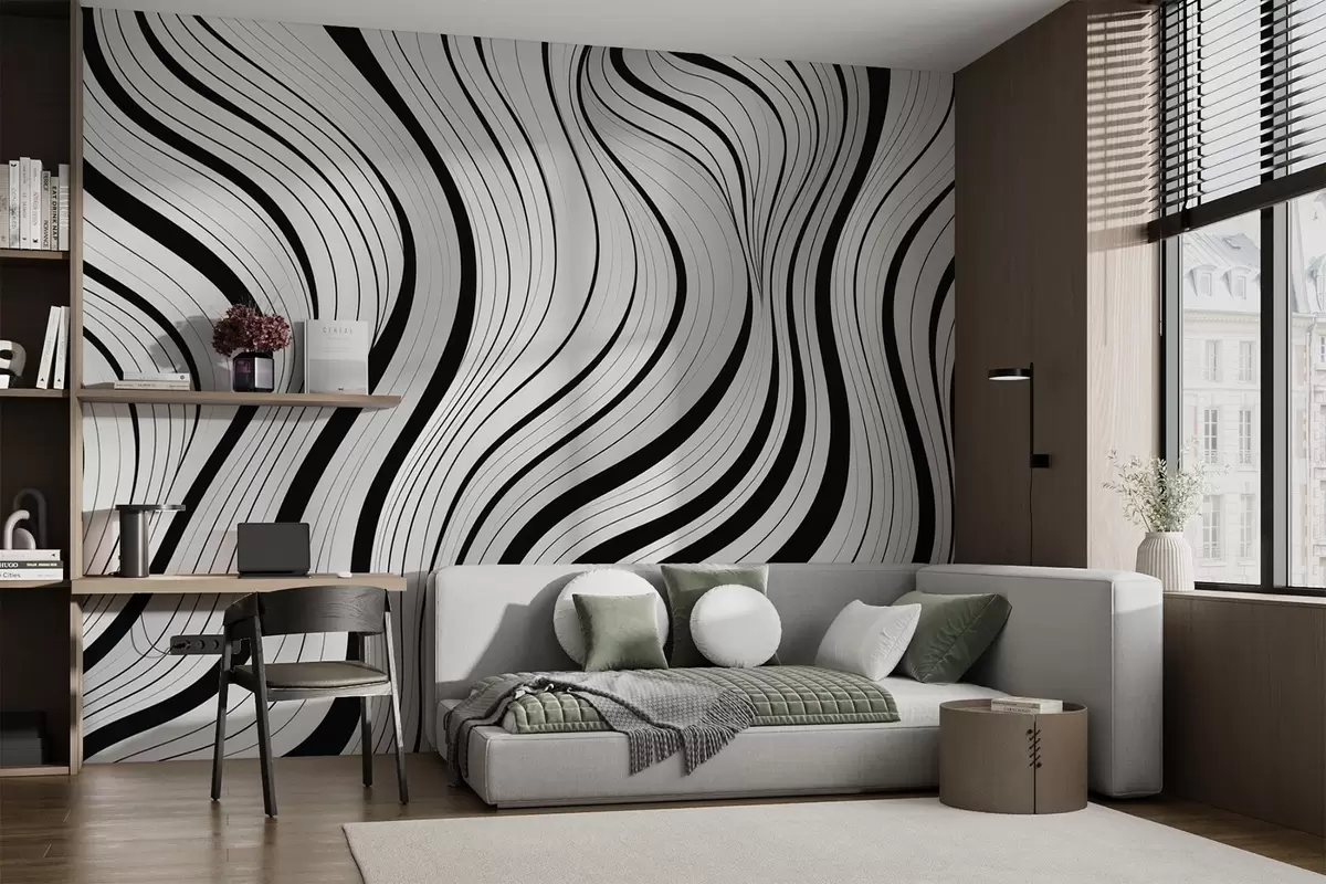 wall murals Abstract gray waves w04022