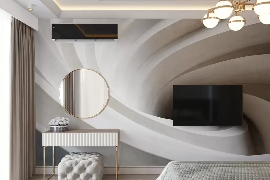 wall murals Abstract textured swirl of white and beige layers, creating a vortex effect, dynamic composition, modern minimalist design w09144