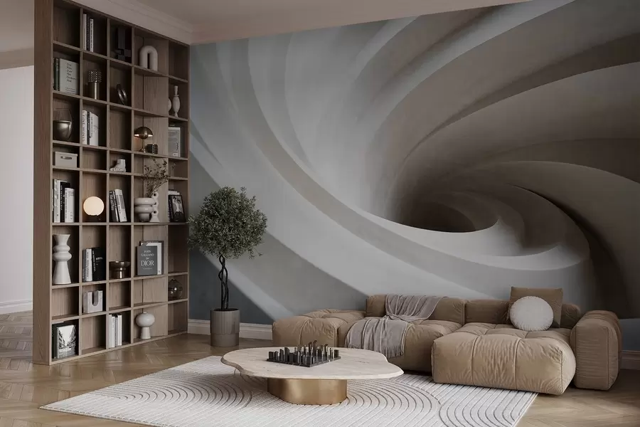 wall murals Abstract textured swirl of white and beige layers, creating a vortex effect, dynamic composition, modern minimalist design w09144