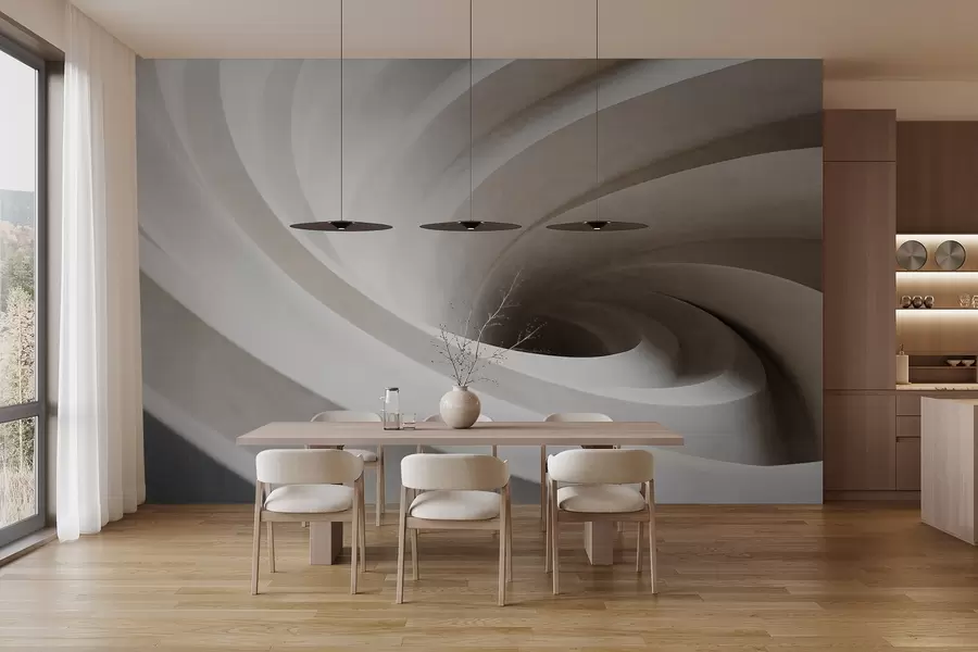 wall murals Abstract textured swirl of white and beige layers, creating a vortex effect, dynamic composition, modern minimalist design w09144