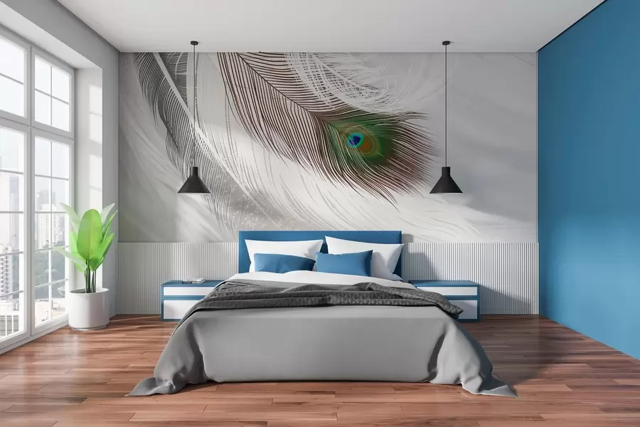 wall murals a large peacock feather among the feathers w03961