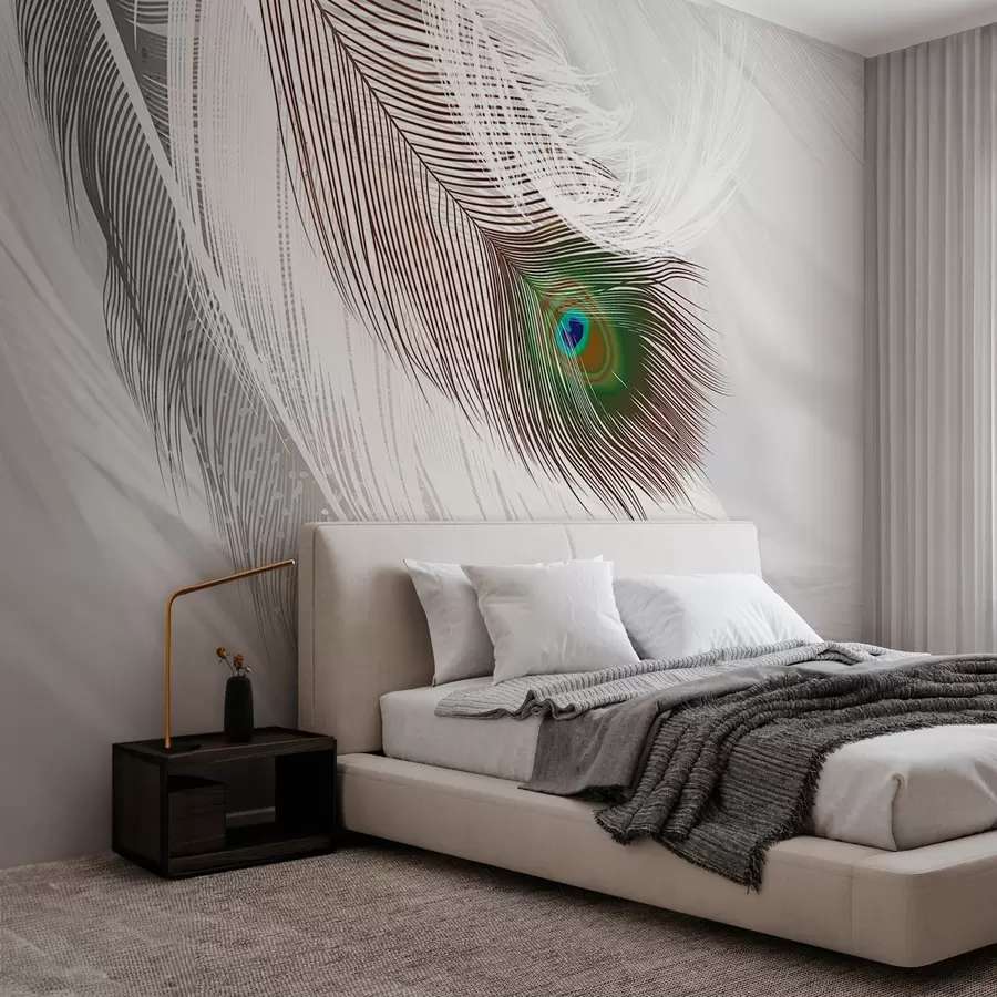 wall murals a large peacock feather among the feathers w03961