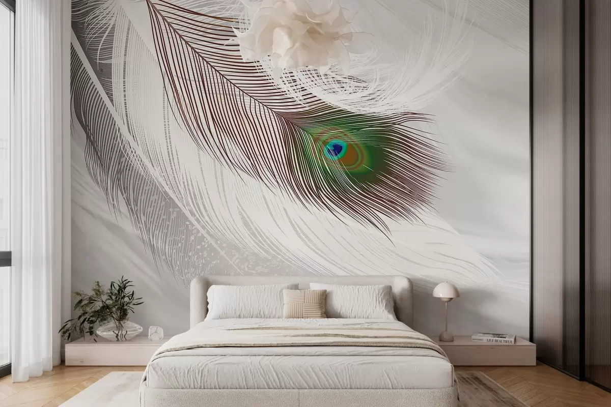 wall murals a large peacock feather among the feathers w03961