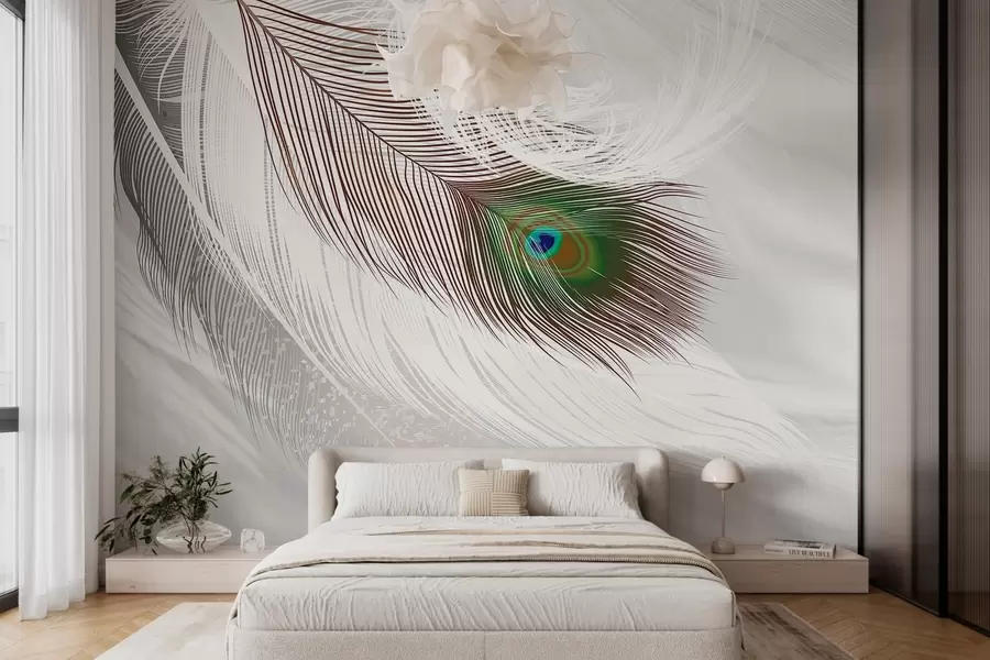 wall murals a large peacock feather among the feathers w03961