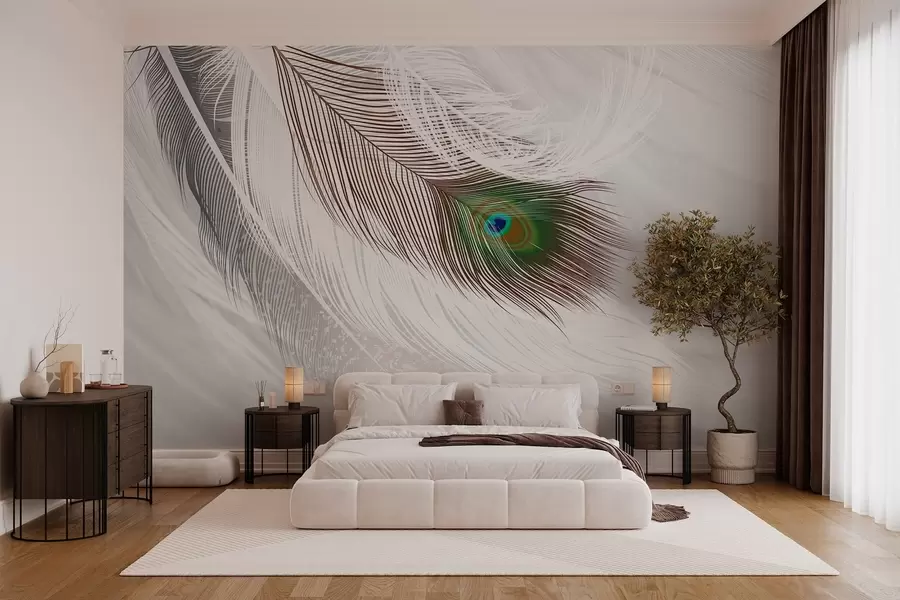 wall murals a large peacock feather among the feathers w03961