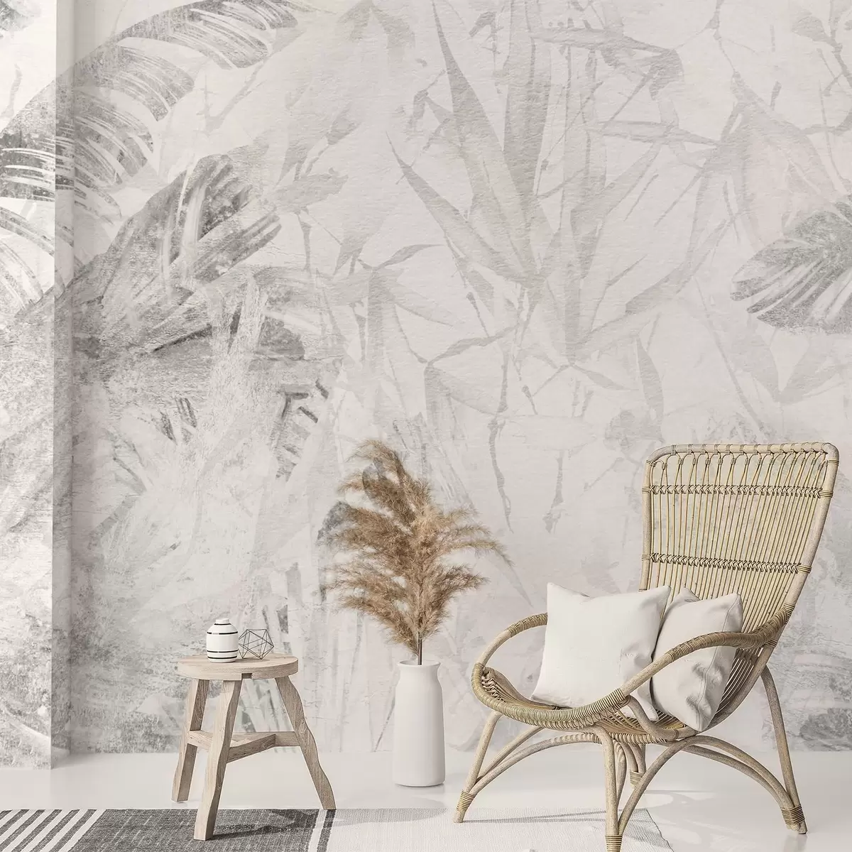 wall murals Floral abstraction in grunge style with imitation of abrasion w03926