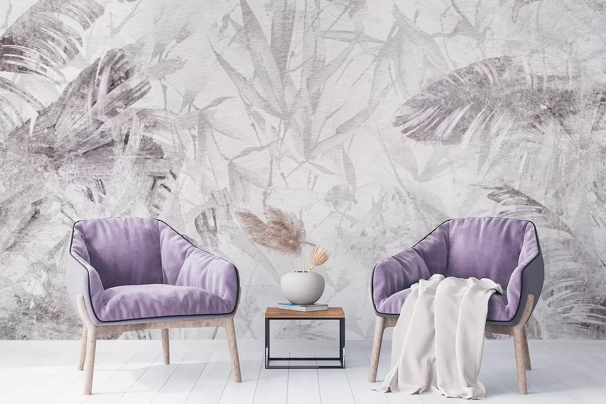 wall murals Floral abstraction in grunge style with imitation of abrasion, shades of purple w03926v1