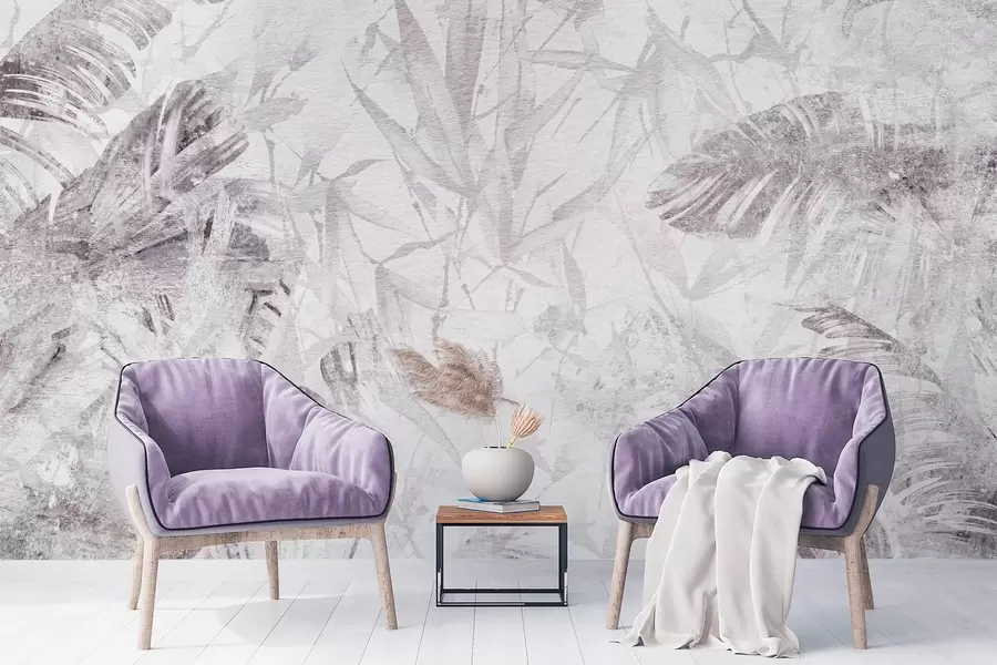 wall murals Floral abstraction in grunge style with imitation of abrasion, shades of purple w03926v1