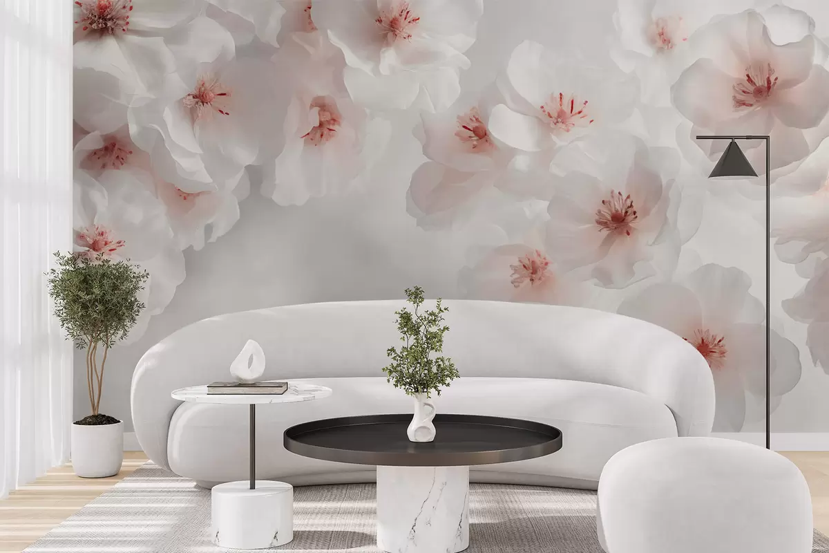 wall murals Delicate large white flowers w03931