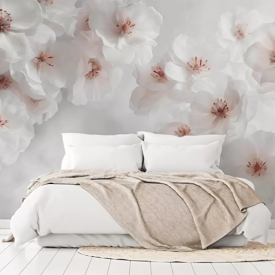 wall murals Delicate large white flowers w03931
