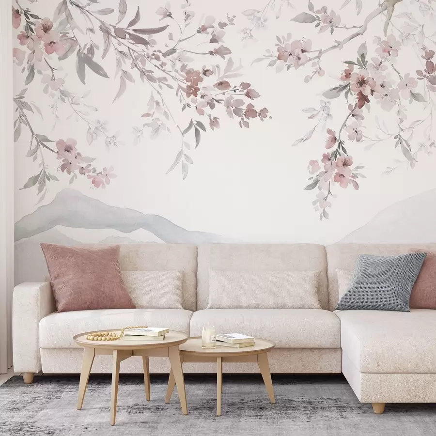 wall murals Flowering branches, imitation of watercolor w03935
