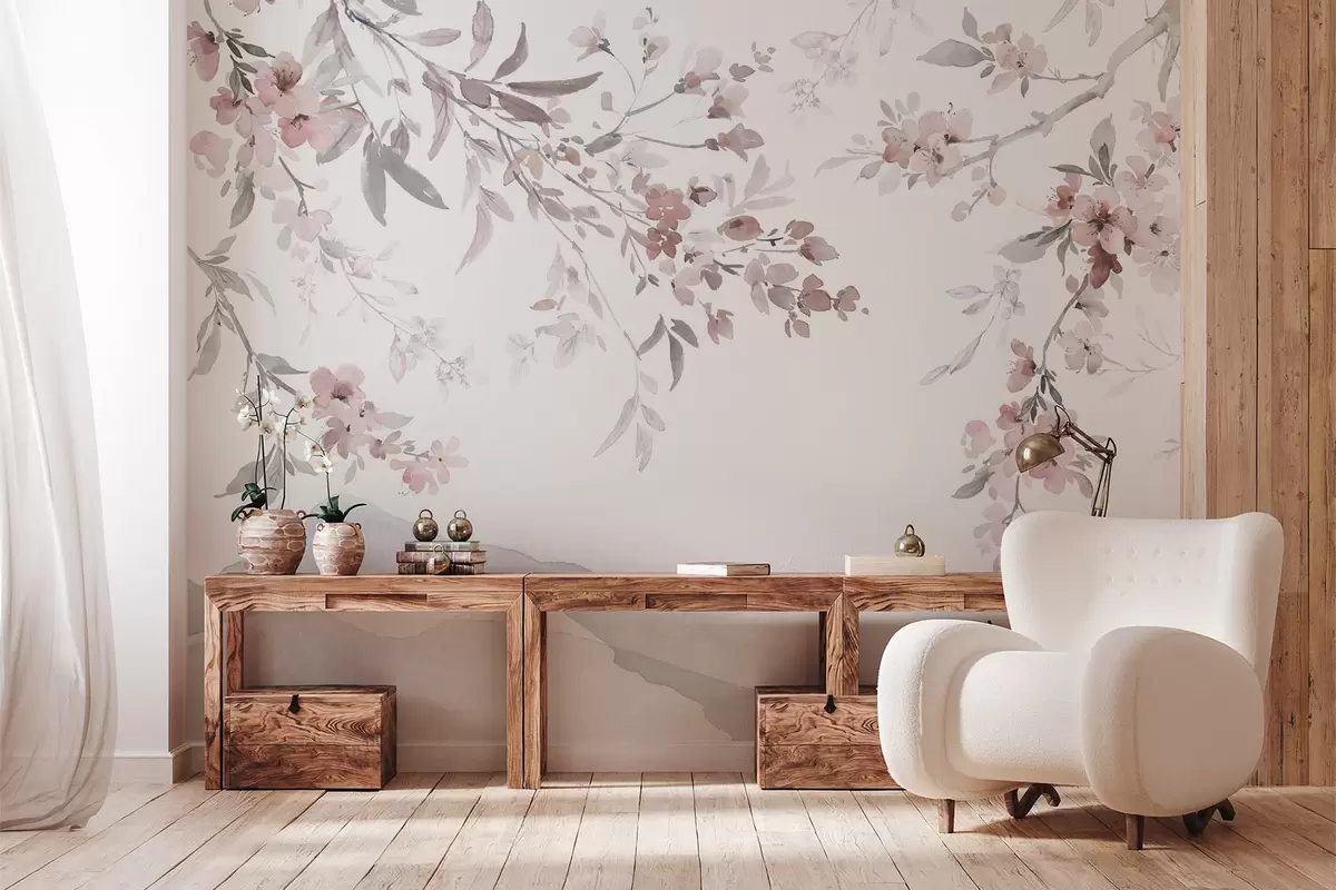 wall murals Flowering branches, imitation of watercolor w03935