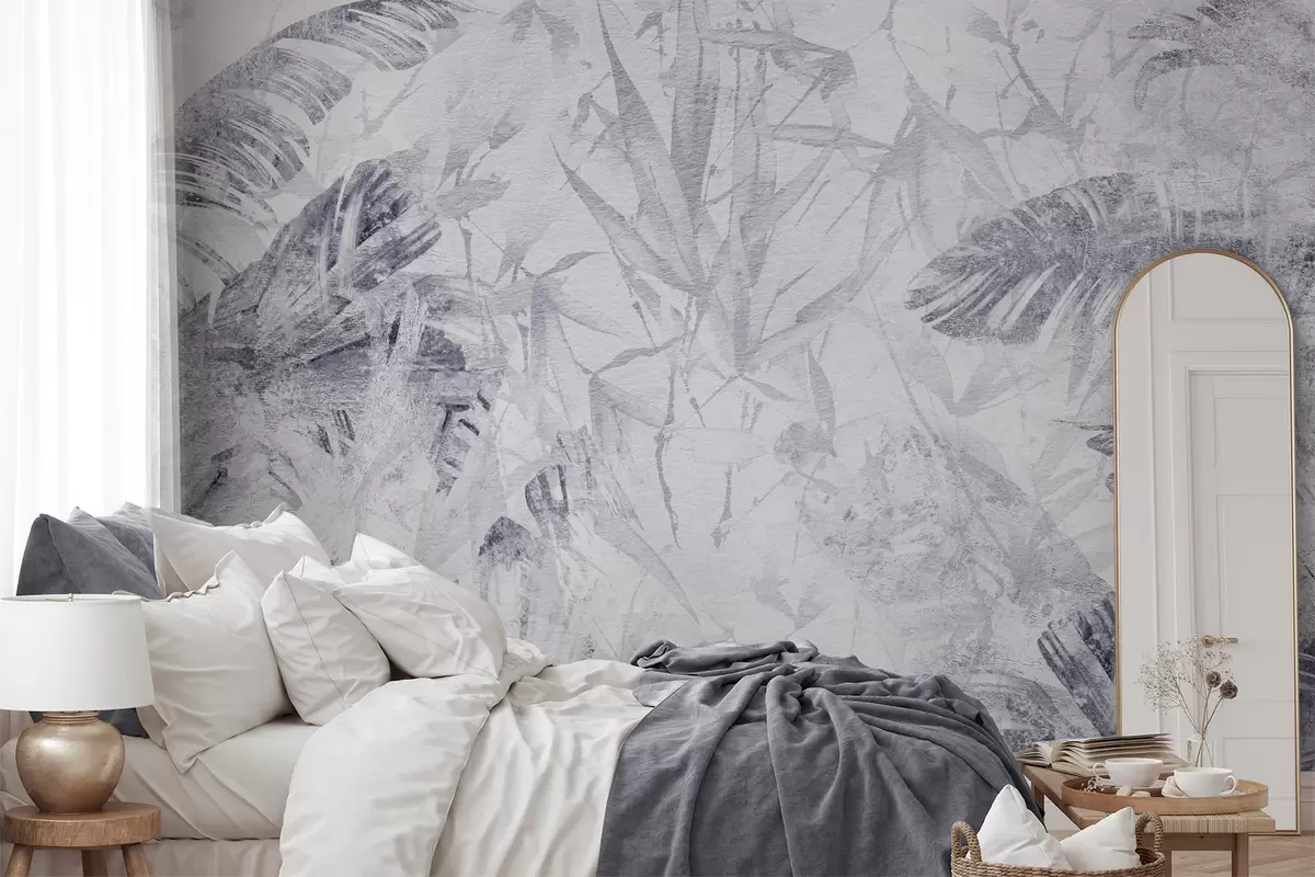 wall murals Floral abstraction in grunge style with imitation of abrasion, shades of blue w03926v3