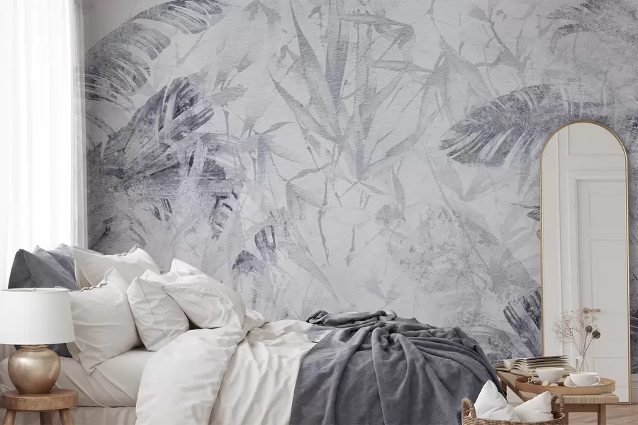 wall murals Floral abstraction in grunge style with imitation of abrasion, shades of blue w03926v3